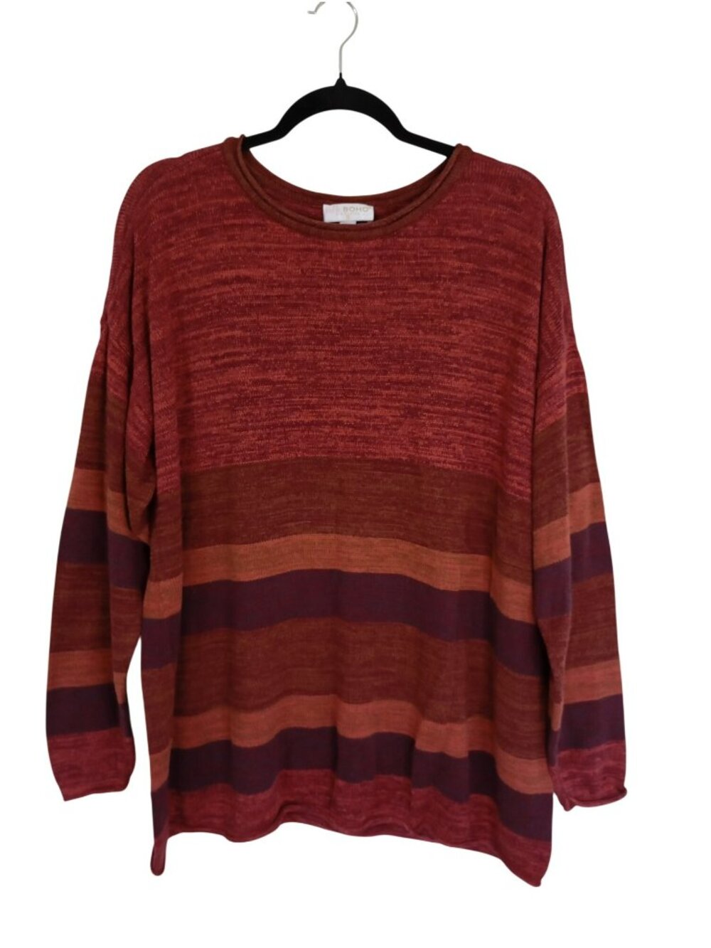 Belle By Kim Gravel Striped Boho Knit Sweater XL Red & Orange Cotton Blend